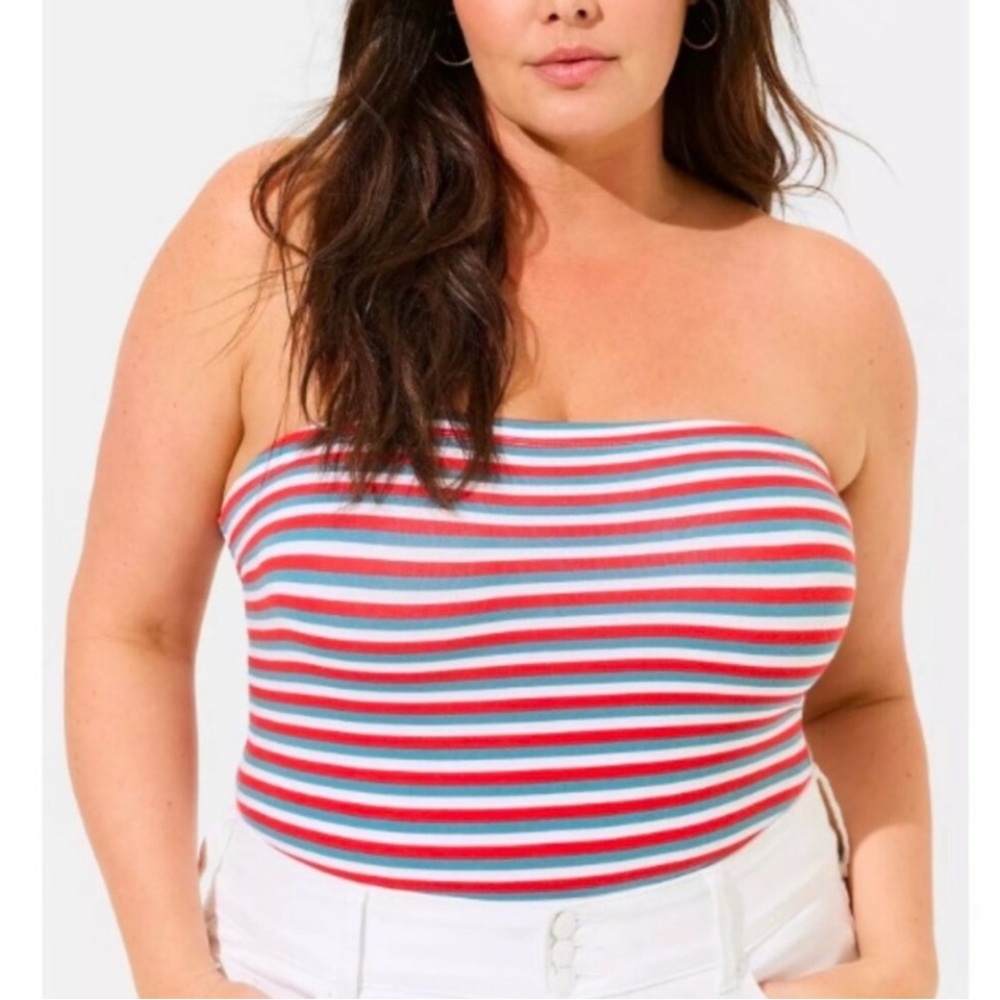 Torrid red white & blue striped foxy strapless tube top Size 2 (2X 18/20)
